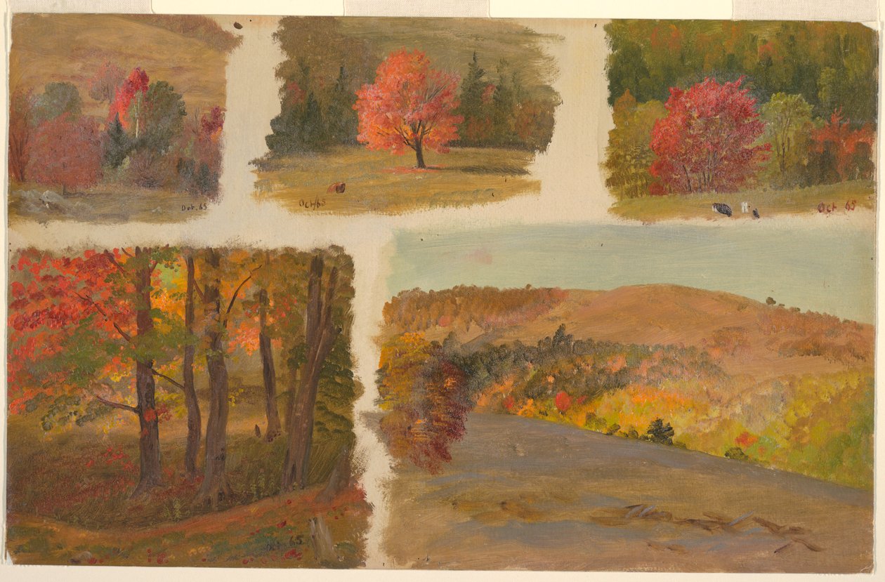 Desenho, Cinco Estudos de Paisagem de outono, possivelmente Vermont, outubro de 1865 de Frederic Edwin Church