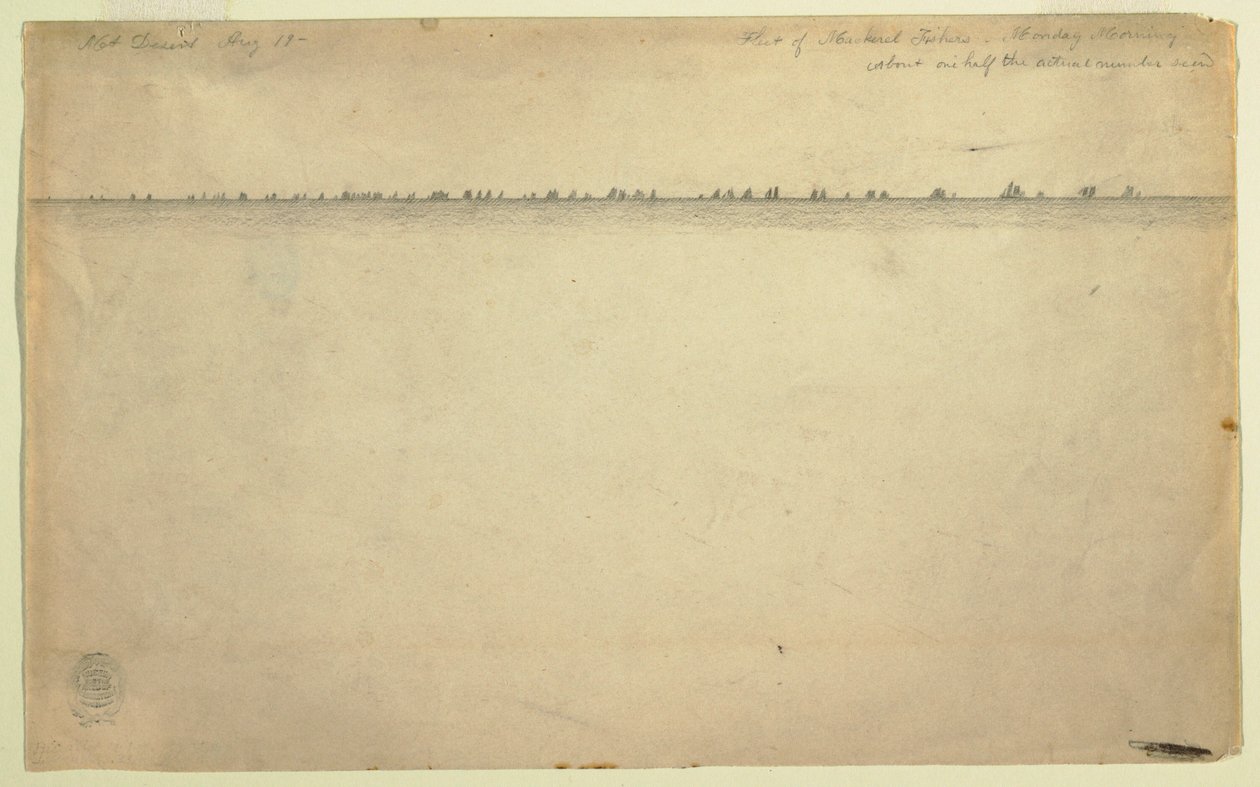 Desenho, frota de pescadores de cavala, Mount Desert, Maine, 19 de agosto de 1850 de Frederic Edwin Church