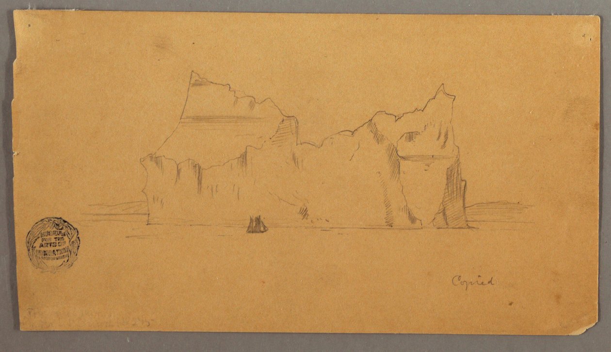 Desenho, Icebergue flutuante com barco à vela, possivelmente 1859 de Frederic Edwin Church
