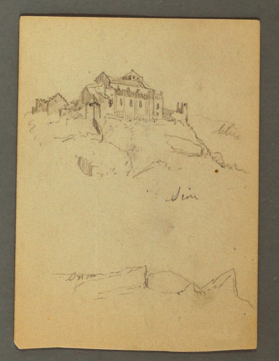 Desenho, Fortificação de falésias, Sion, Vale do Ródano, possivelmente 1868 de Frederic Edwin Church