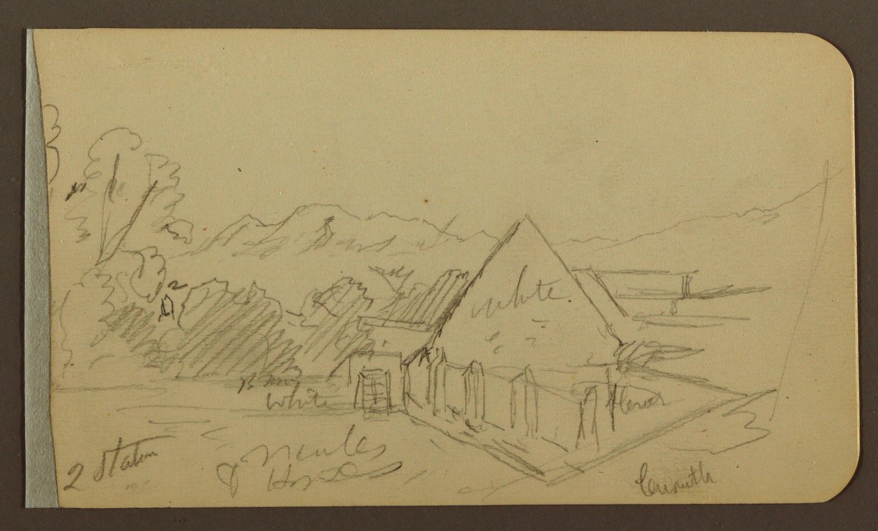 Desenho, Jardim, Casa, Cuautla; Verso: Igreja, Celeiro, Cuautla, fevereiro de 1885 de Frederic Edwin Church