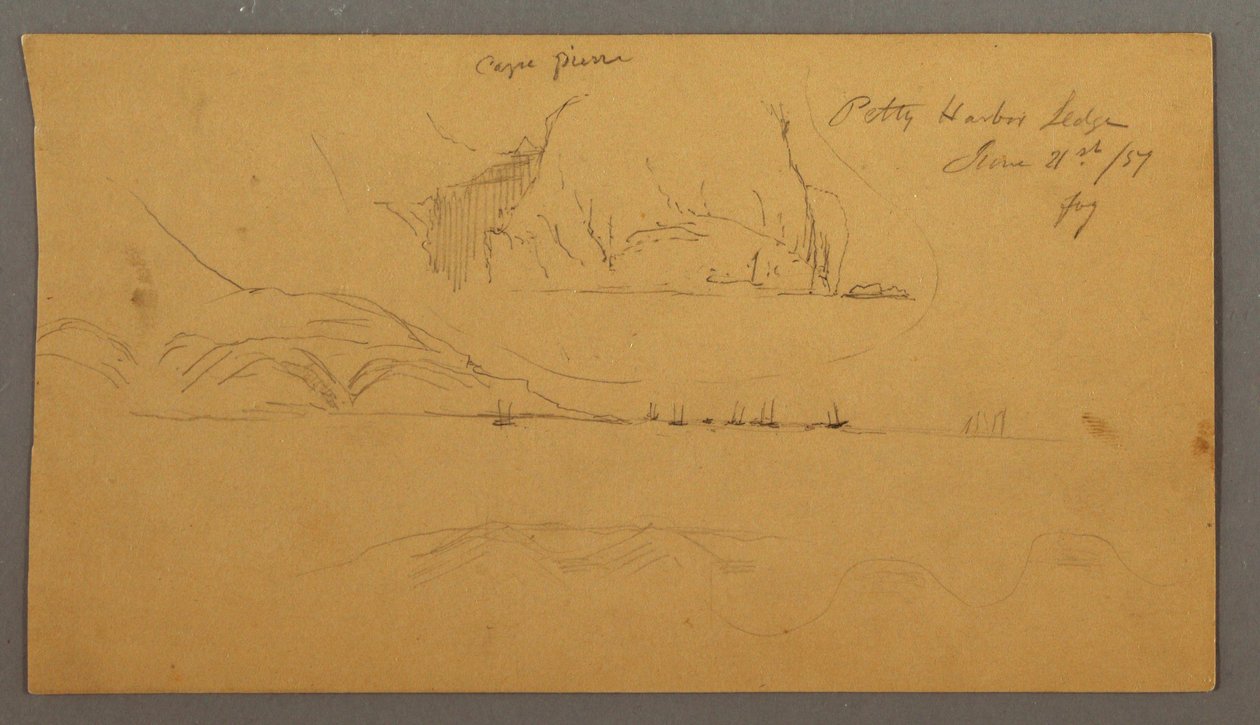 Desenho, Porto, Veleiros, Montanhas, 21 de junho de 1859 de Frederic Edwin Church