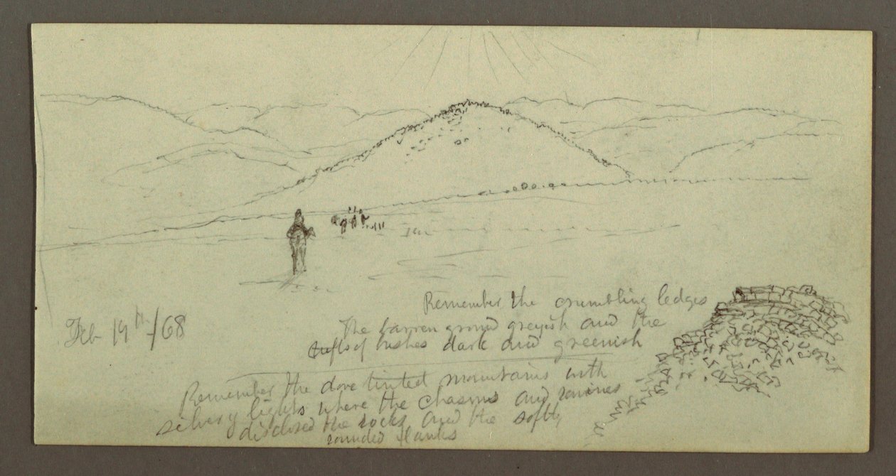 Desenho, Monte de pedras, planície e montanhas, Sun, 19 de fevereiro de 1868 de Frederic Edwin Church