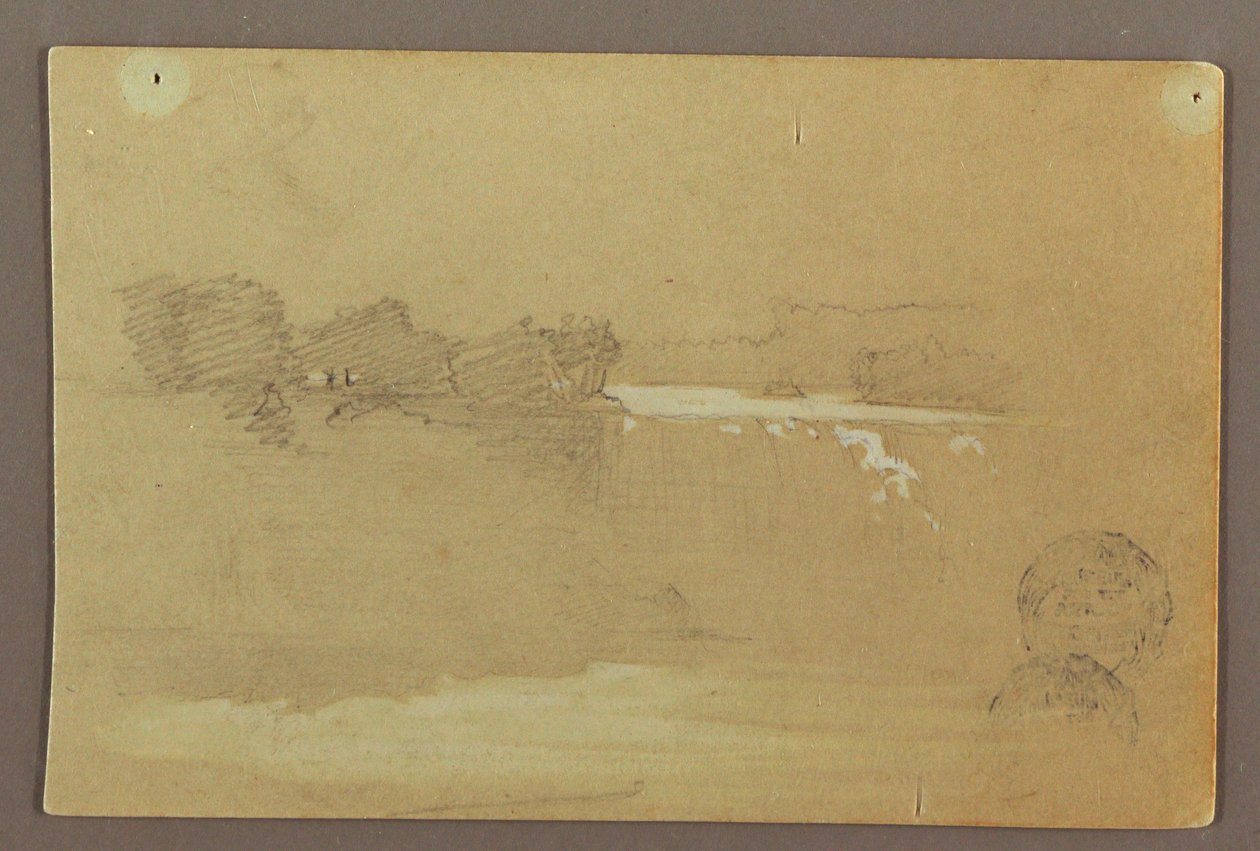 Desenho, Hennequin Point e as cataratas americanas, rio Niagara, possivelmente 1856 de Frederic Edwin Church