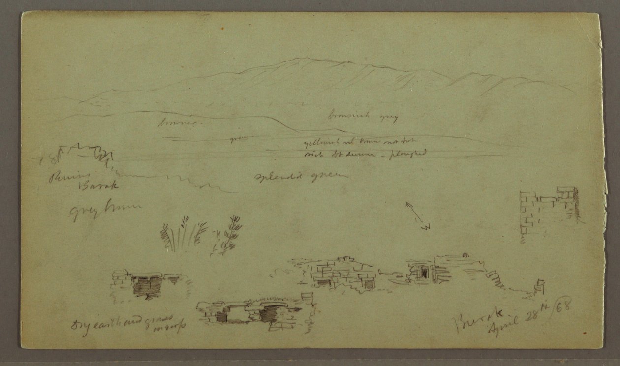 Desenho, Cordilheira do outro lado da planície, ruínas, 28 de abril de 1868 de Frederic Edwin Church