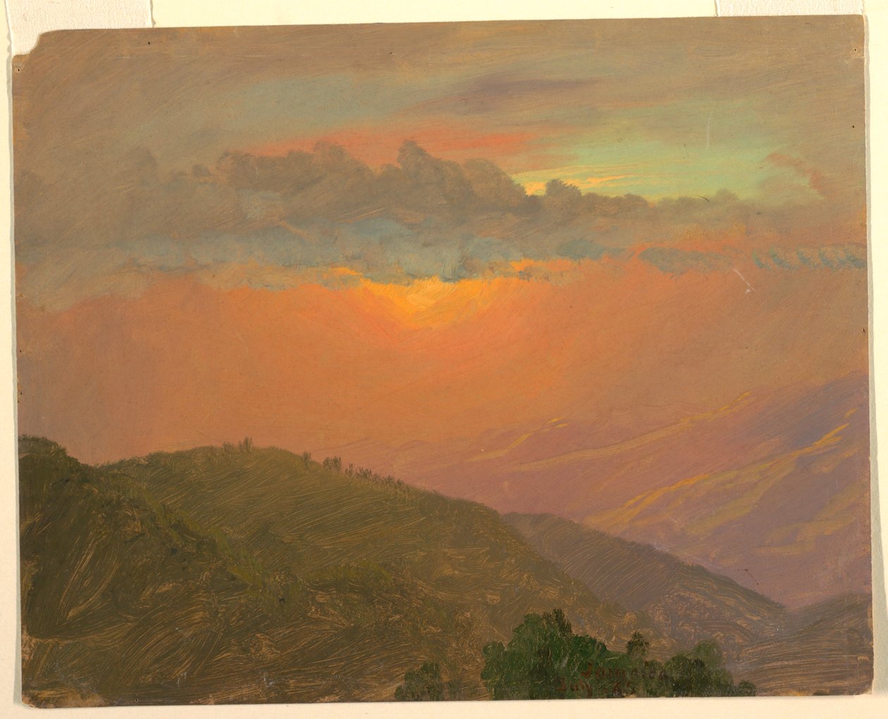 Desenho, topo da colina ao pôr do sol, julho de 1865 de Frederic Edwin Church