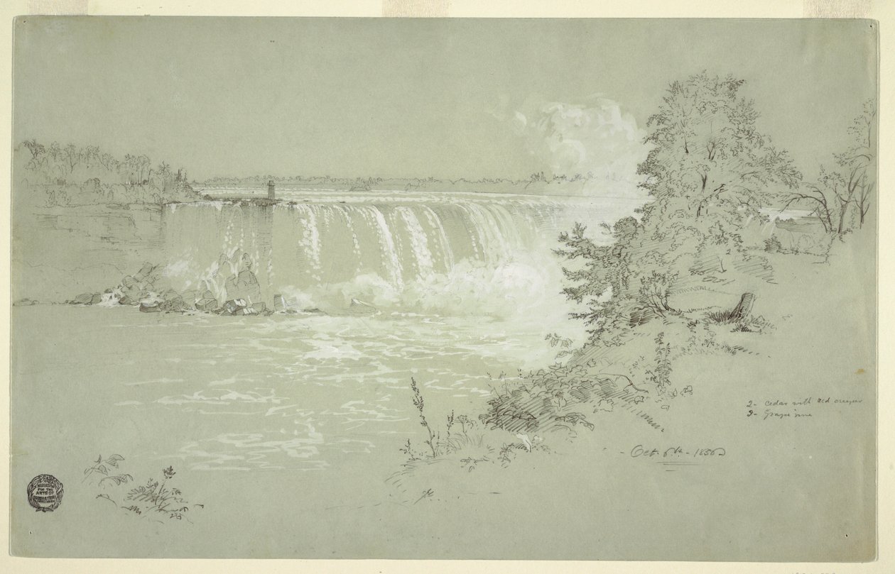 Desenho, Horseshoe Falls e Goat Island do Banco Canadiano, 6 de outubro de 1856 de Frederic Edwin Church