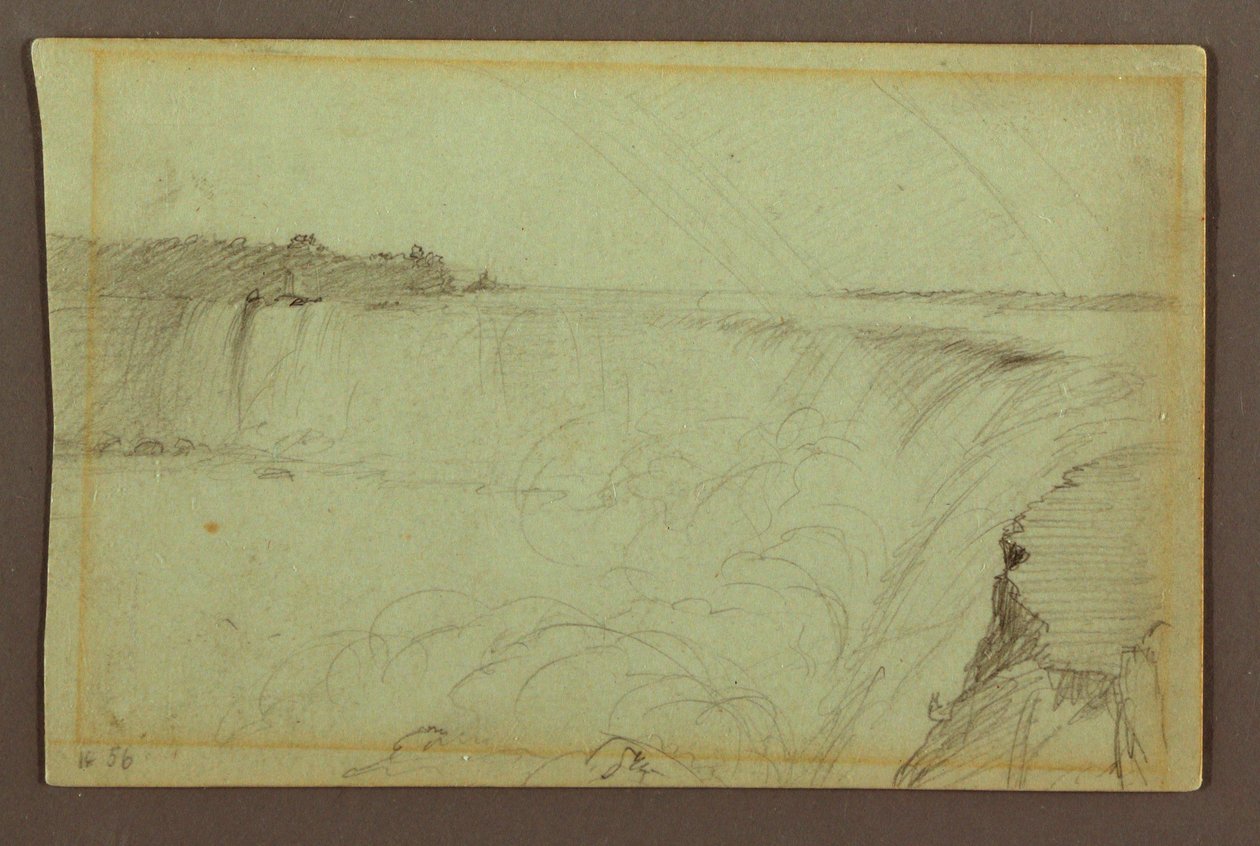 Desenho, Cataratas em forma de ferradura com um arco-íris duplo, Rio Niágara, Canadá, 1856 de Frederic Edwin Church