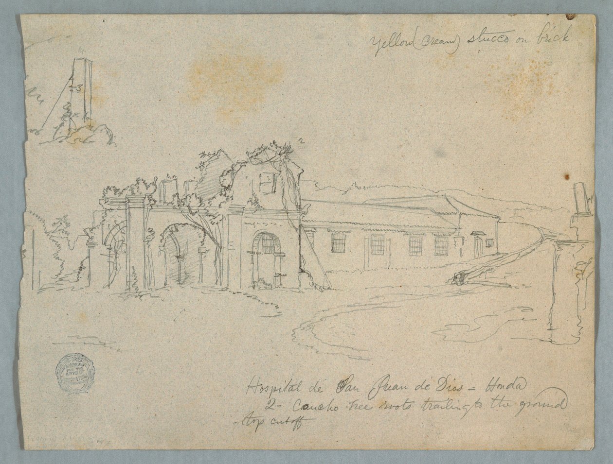 Desenho, Hospital de San Juan de Dios, Honda, Colômbia, 1853 de Frederic Edwin Church