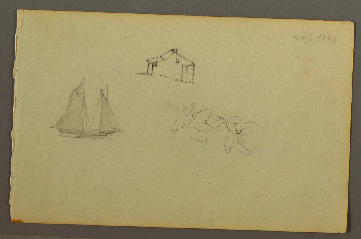 Desenho, Casa, barco à vela, planta, setembro de 1844 de Frederic Edwin Church