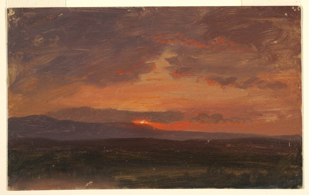 Desenho, Vale do Hudson, Nova Iorque, com o sol a pôr-se por detrás das montanhas Catskill, 1855-65 de Frederic Edwin Church