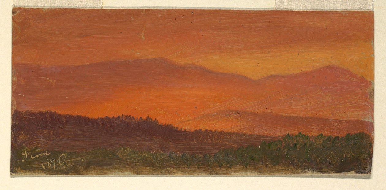 Desenho, Vale do Hudson e montanhas distantes ao pôr do sol, junho de 1870 de Frederic Edwin Church