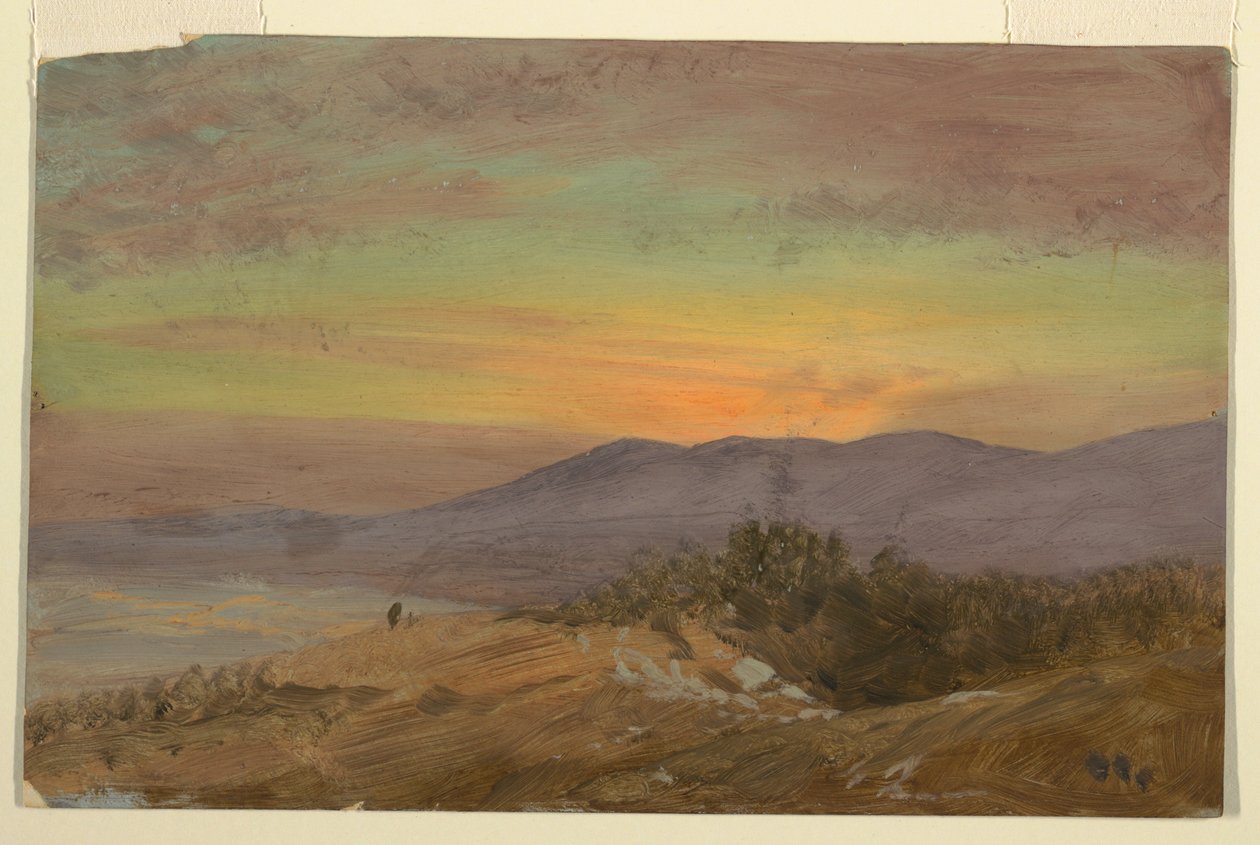 Desenho, Vale do Hudson, pôr do sol, 1869-70 de Frederic Edwin Church