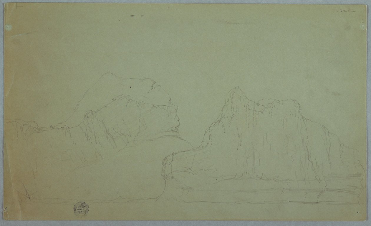 Desenho, Icebergue com dois picos, junho ou julho de 1859 de Frederic Edwin Church