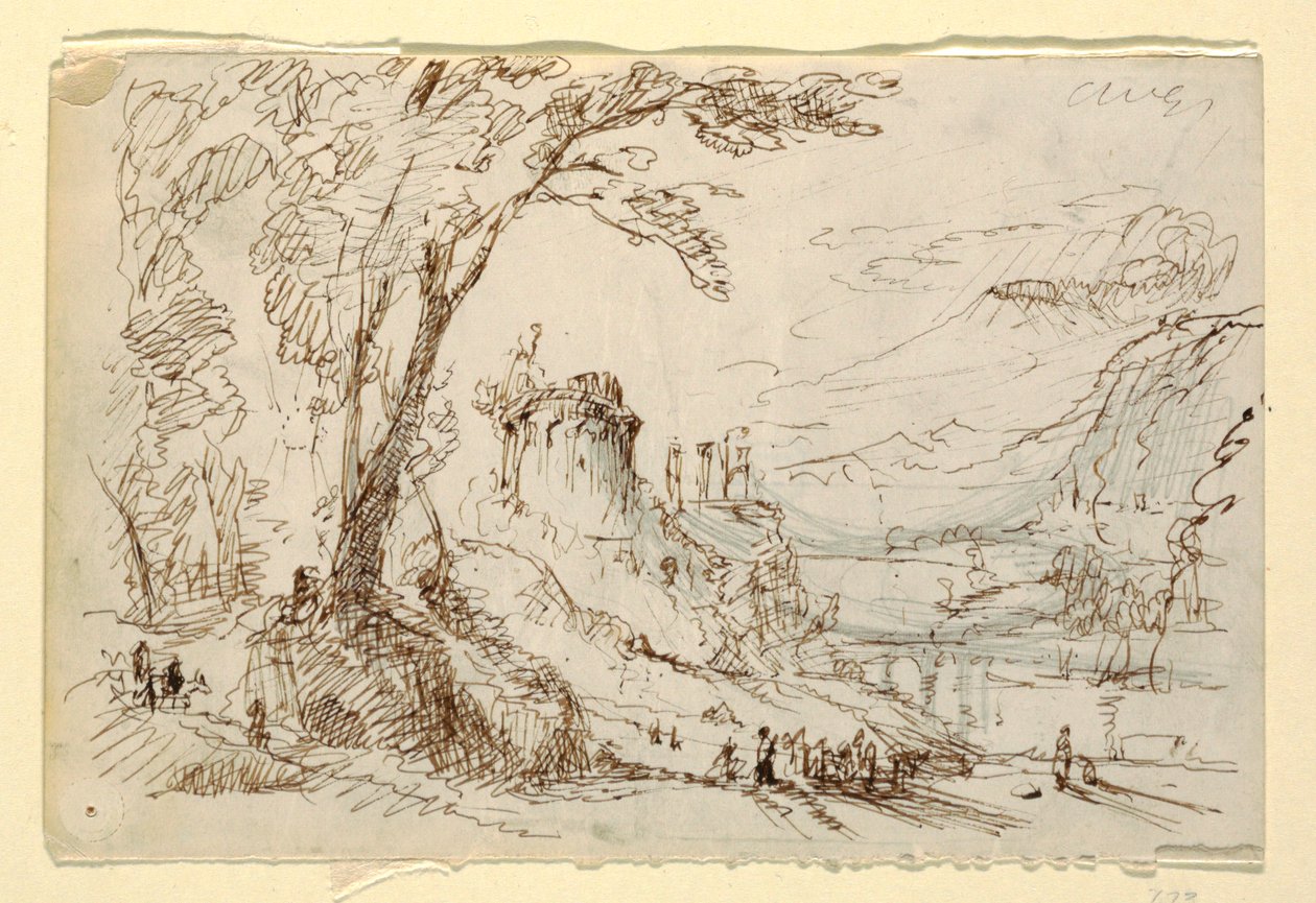Desenho, Paisagem imaginária com ruínas clássicas, ca. 1845 de Frederic Edwin Church