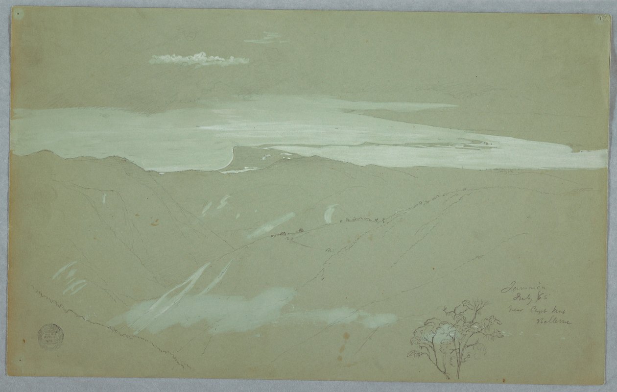 Desenho, Costa e céu da Jamaica vistos de perto do Capitão Kent, Bellevue, Jamaica, julho de 1865 de Frederic Edwin Church