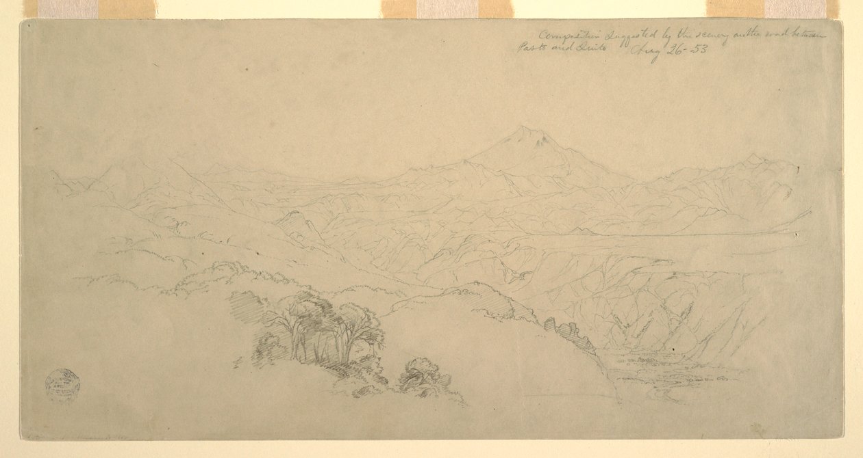 Desenho, Composição de Paisagem: Sugerido pela paisagem na estrada entre Paso, Colômbia e Quito, Equador, 26 de agosto de 1853 de Frederic Edwin Church