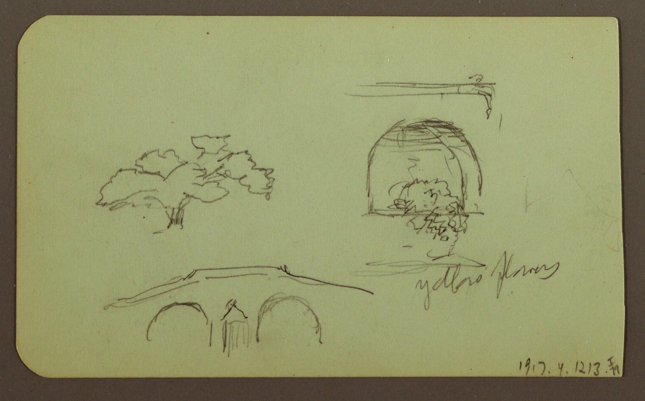 Desenho, Paisagem, Figura; Verso: Árvores, Ponte, Plantas, 1883 de Frederic Edwin Church
