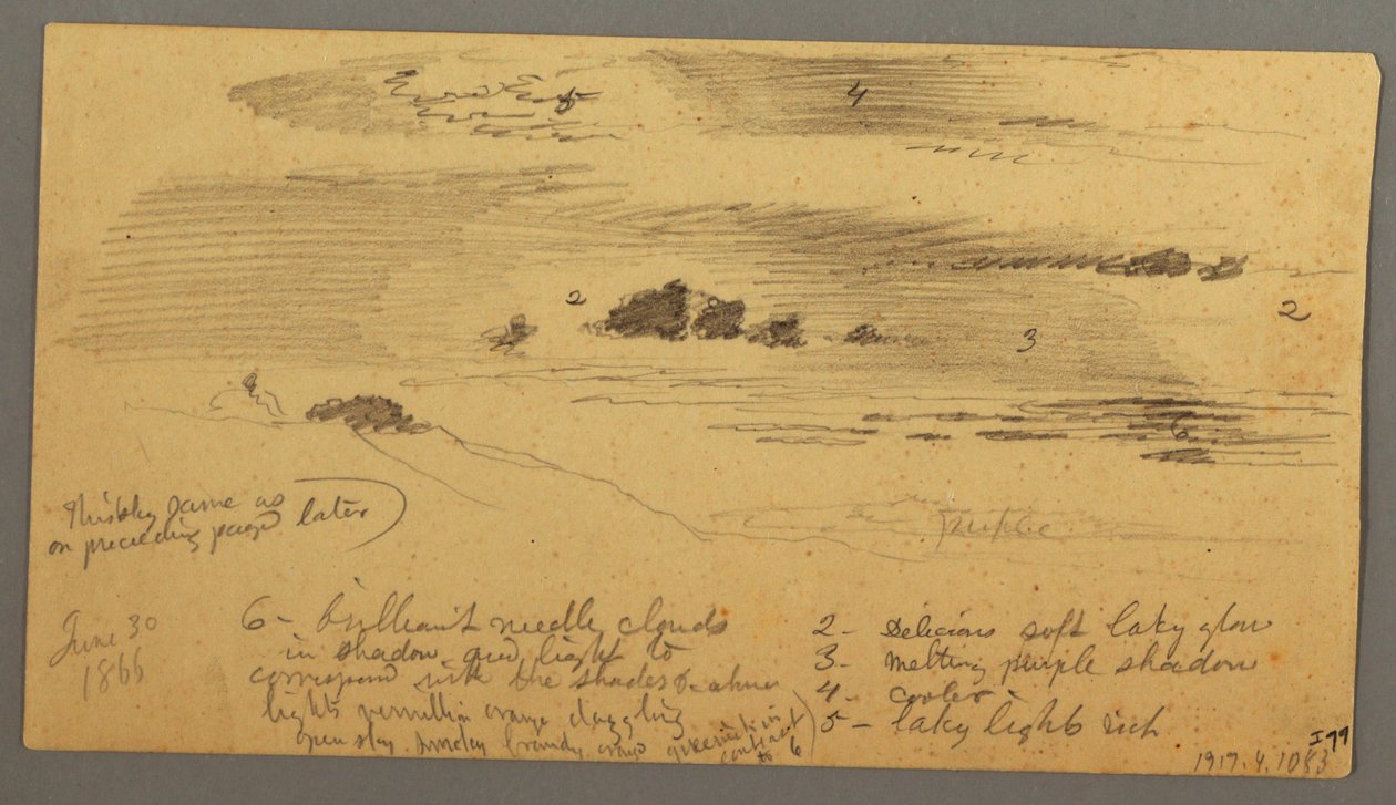 Desenho, Esboço de paisagem, Vale do Hudson, Nova Iorque, 30 de junho de 1866 de Frederic Edwin Church