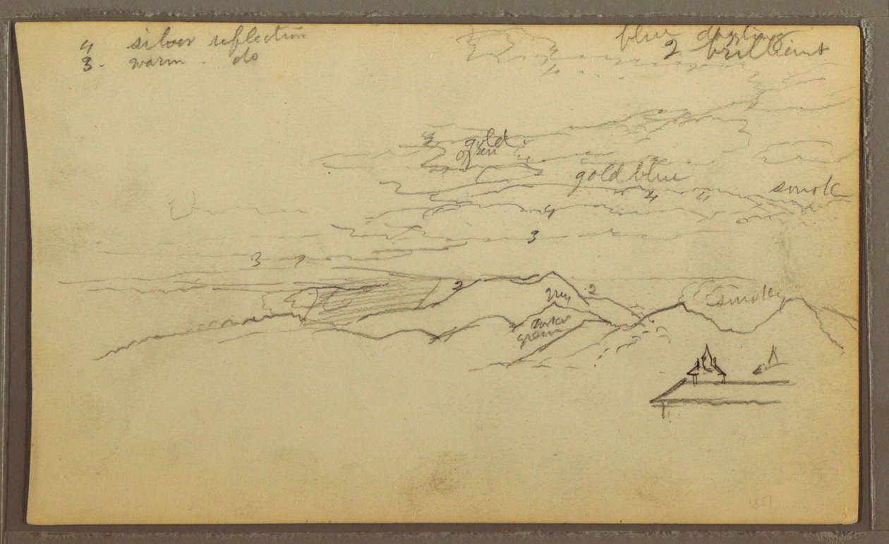 Desenho, Paisagem; Verso: Barco, Esboços Botânicos, 1857 de Frederic Edwin Church