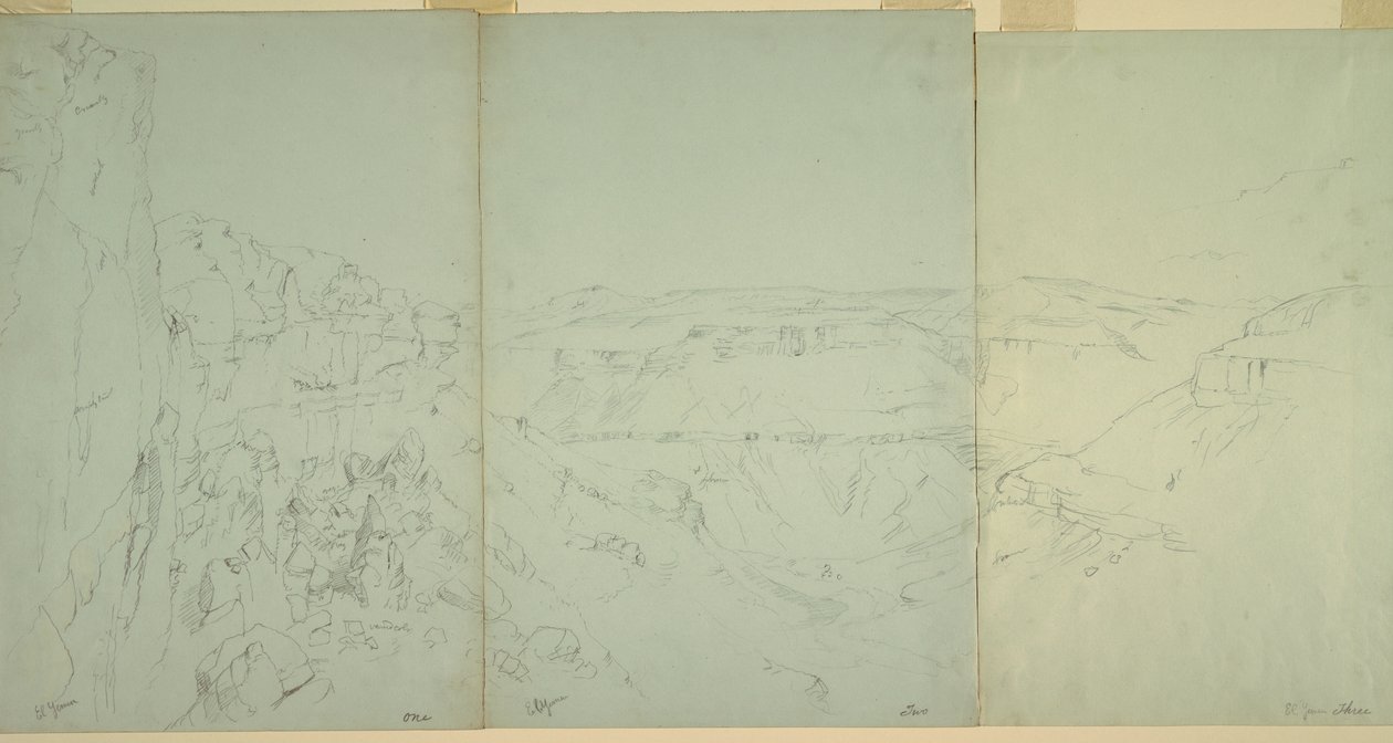 Desenho, Paisagem em El Yeman, 1868 de Frederic Edwin Church
