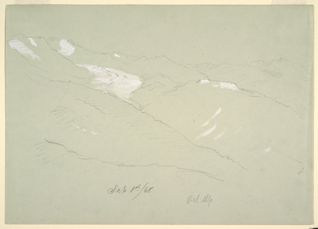 Desenho, Paisagem nos Alpes Berneses, perto de Bel Alp, Suíça, setembro de 1868 de Frederic Edwin Church