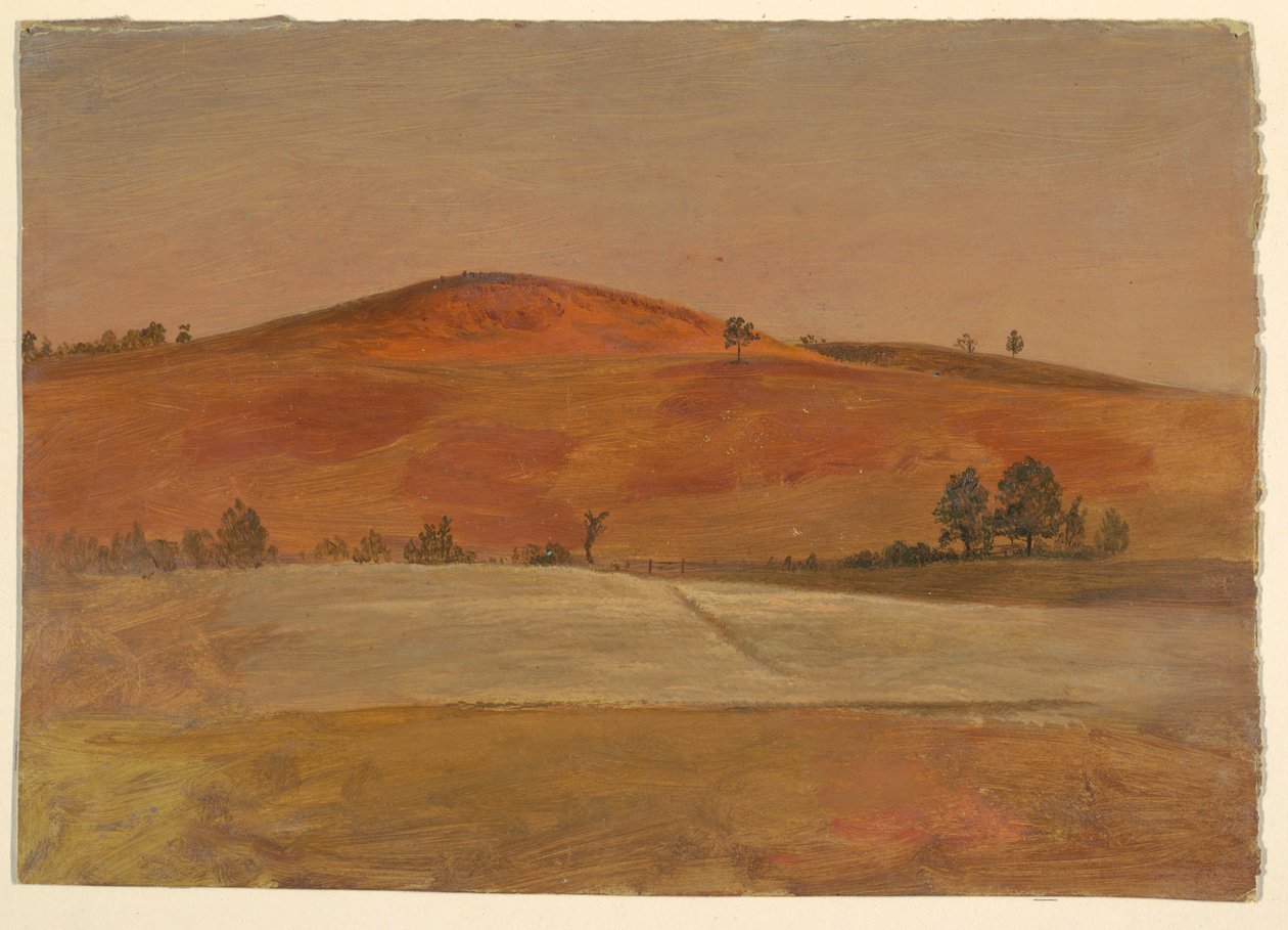 Desenho, Paisagem com colina baixa e campos, 1870-80 de Frederic Edwin Church