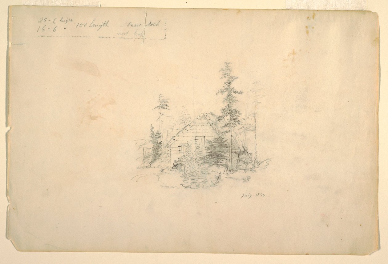 Desenho, Cabana de madeira rodeada de árvores, julho de 1844 de Frederic Edwin Church