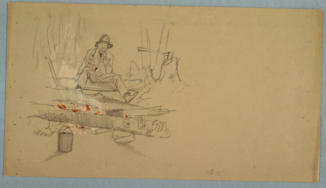 Desenho, Homem a acampar na floresta, ca. 1855 de Frederic Edwin Church