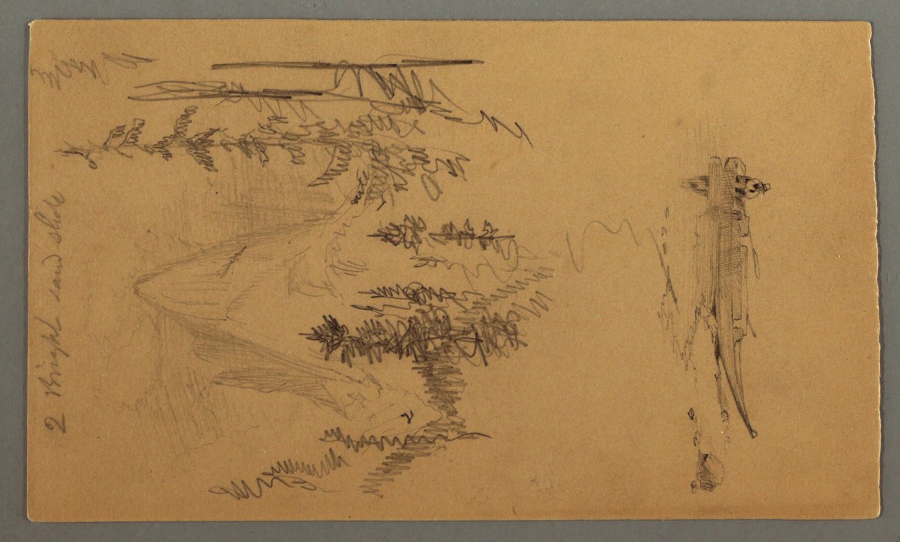 Desenho, Homem num barco, Rocky Peak over Pines, possivelmente 1868 de Frederic Edwin Church