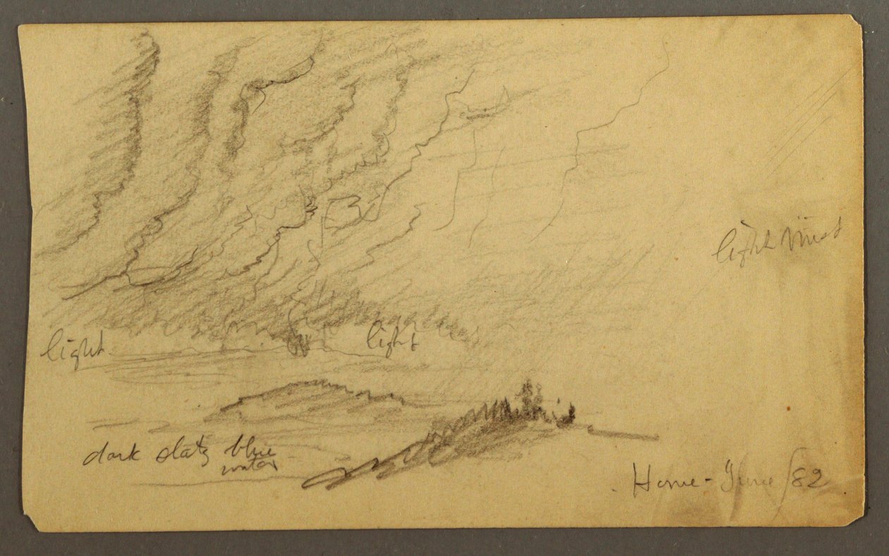 Desenho, Névoa sobre o rio e as colinas, junho de 1882 de Frederic Edwin Church