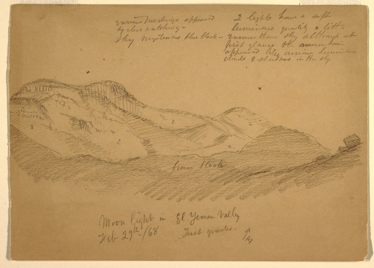 Desenho, Luar no vale de El Yumen, Arábia, 29 de fevereiro de 1868 de Frederic Edwin Church