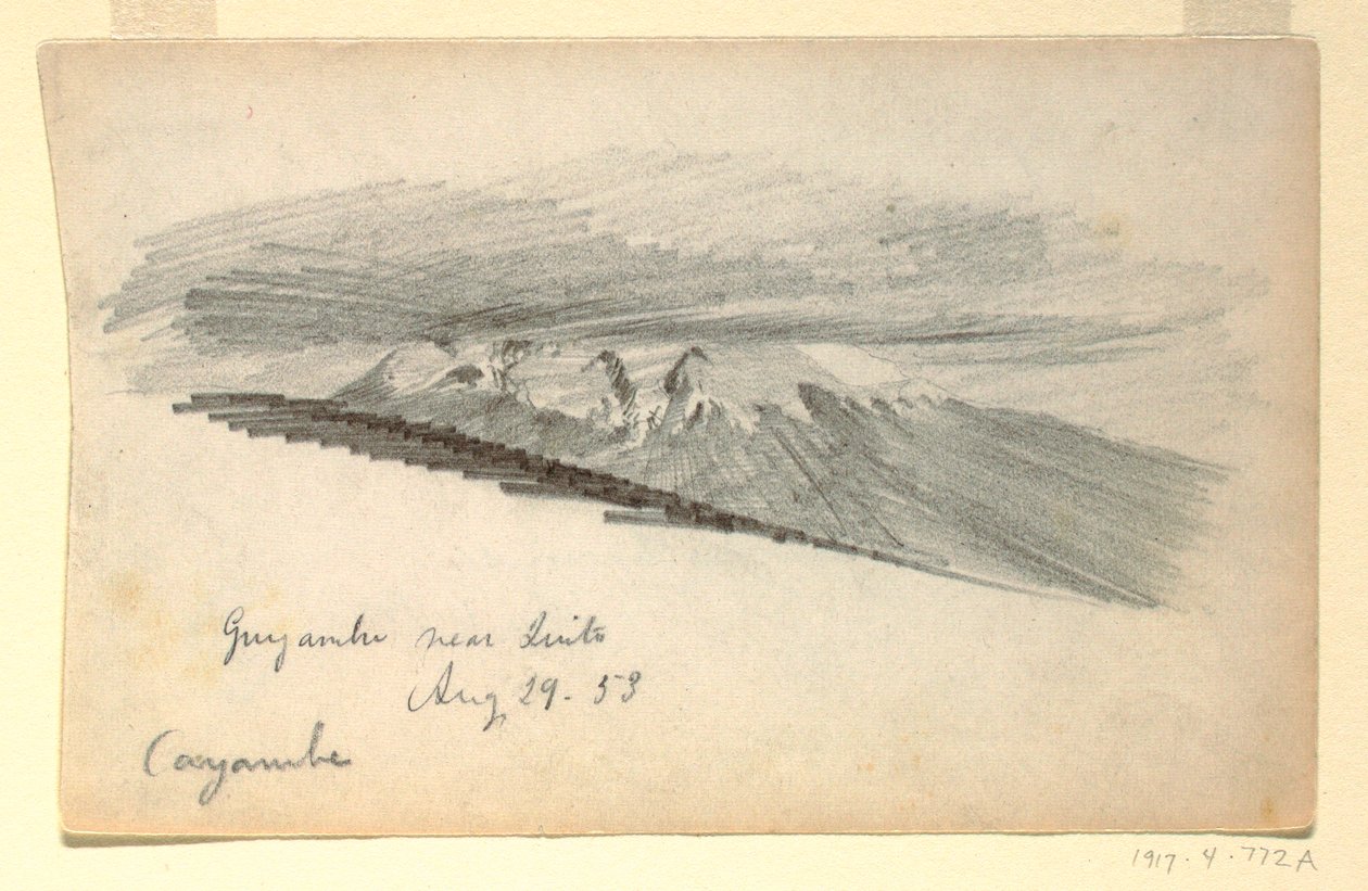 Desenho, Monte Cayambe, Equador, 29 de agosto de 1853 de Frederic Edwin Church