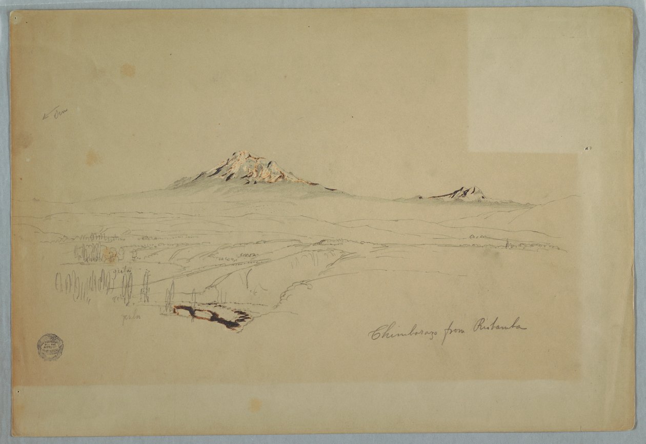 Desenho, Monte Chimborazo, vista de Riobamba, Equador, julho de 1857 de Frederic Edwin Church