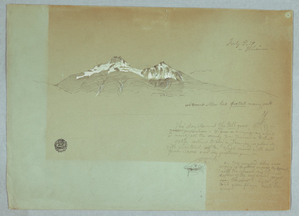 Desenho, Monte Iliniza, Equador, 3 de julho de 1857 de Frederic Edwin Church