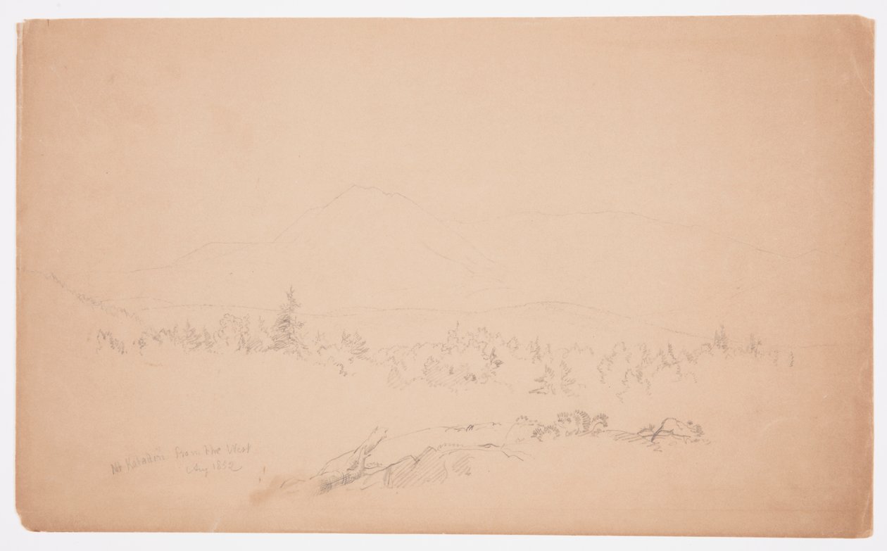 Desenho, "Mount Katahdin from the West" [Olhando para oeste em direção ao Monte Katahdin], agosto de 1852 de Frederic Edwin Church