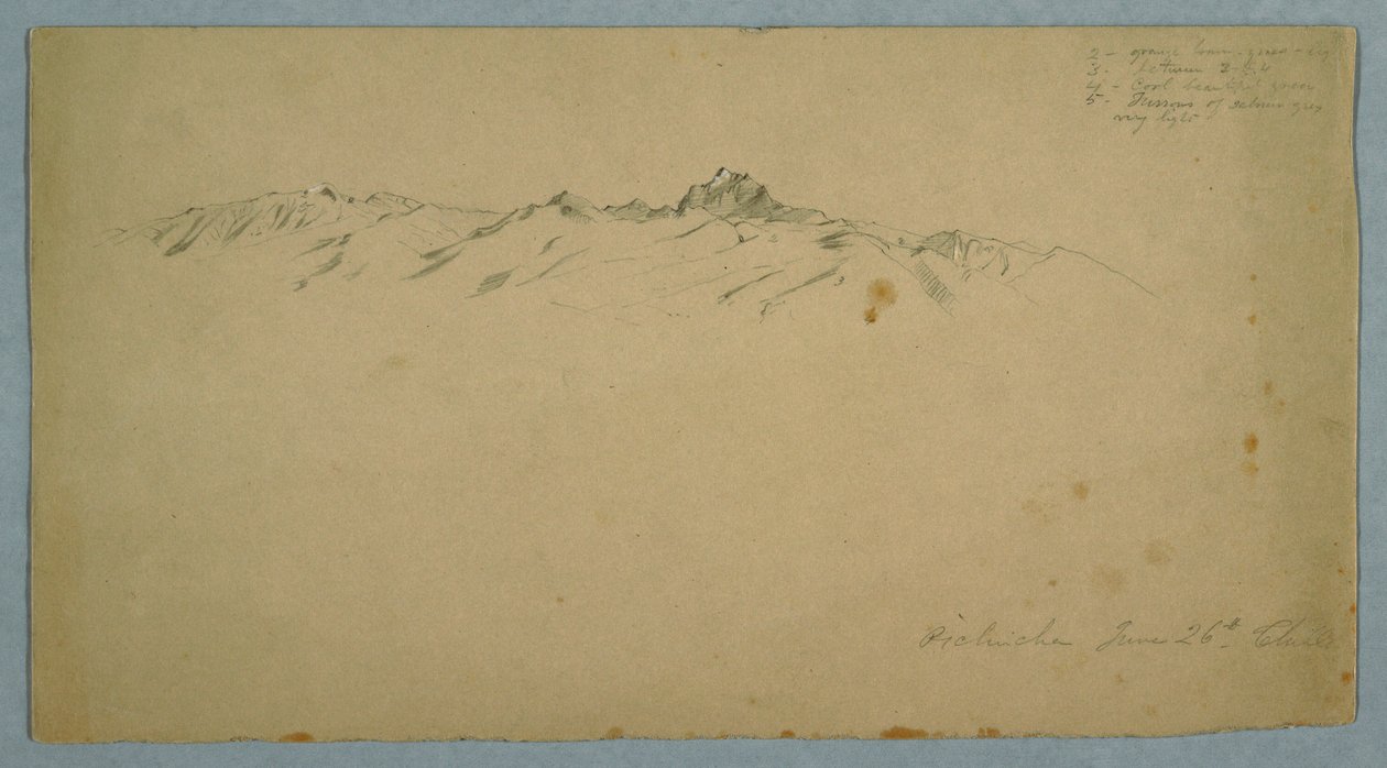Desenho, Monte Pichincha a partir de Chillo, Equador, 26 de junho de 1857 de Frederic Edwin Church