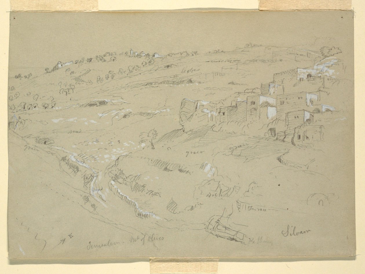 Desenho, Monte das Oliveiras, Betânia, Siloé e Jerusalém, Palestina [Betânia e Silwan, Jerusalém Oriental e Jerusalém, Israel], 7 e 10 de fevereiro de 1868 de Frederic Edwin Church