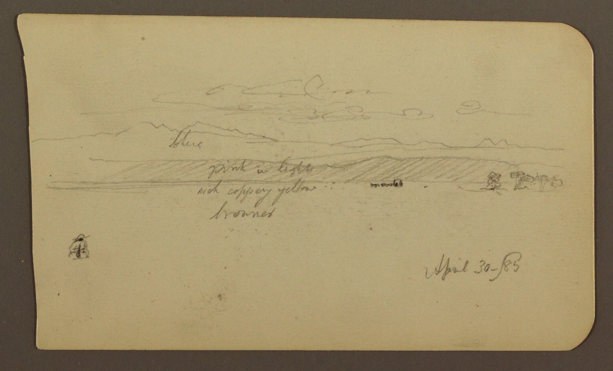 Desenho, Paisagem de montanha, Figura; Verso: Paisagem, 30 de abril de 1885 de Frederic Edwin Church