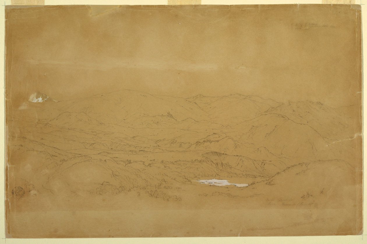 Desenho, Paisagem de montanha perto de Guanojo e Guaranda, Equador, 10 de junho de 1857 de Frederic Edwin Church