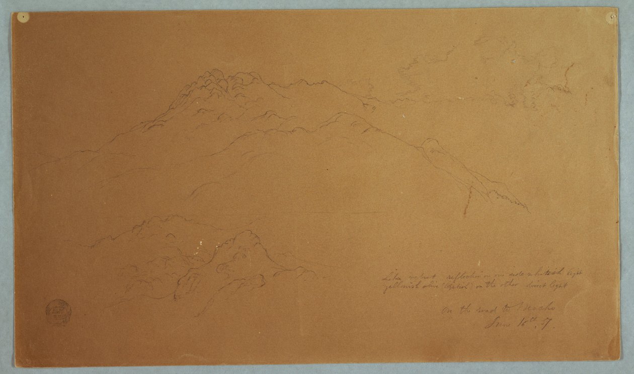 Desenho, Paisagem de montanha na estrada para Mocho, Equador, 16 de junho de 1857 de Frederic Edwin Church