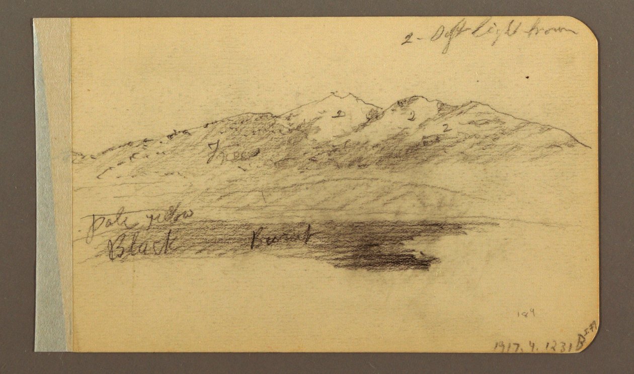 Desenho, Cordilheira; Verso: Montanhas, céu nublado, 1889 de Frederic Edwin Church