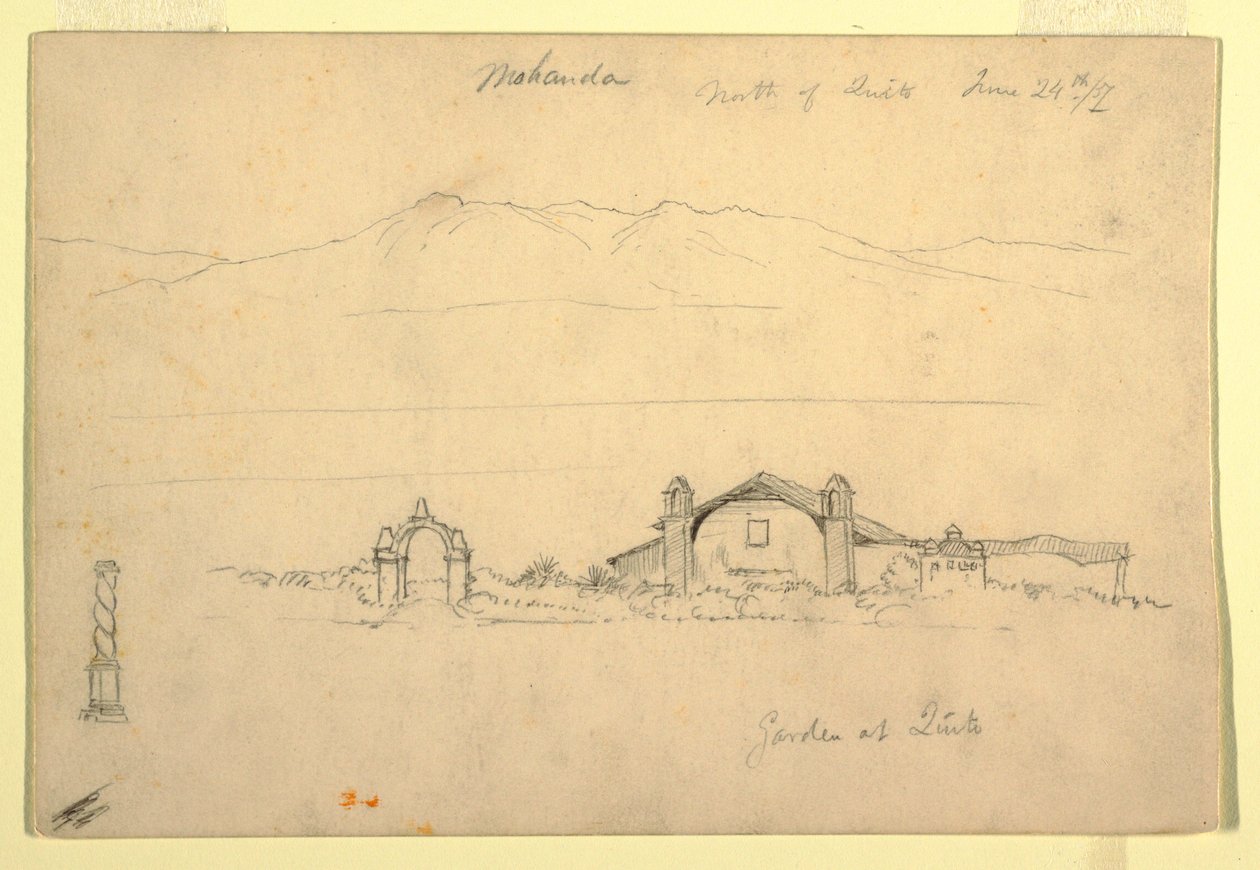 Desenho, Cordilheira com o Mohanda, a norte de Quito (), 24 de junho de 1857 de Frederic Edwin Church