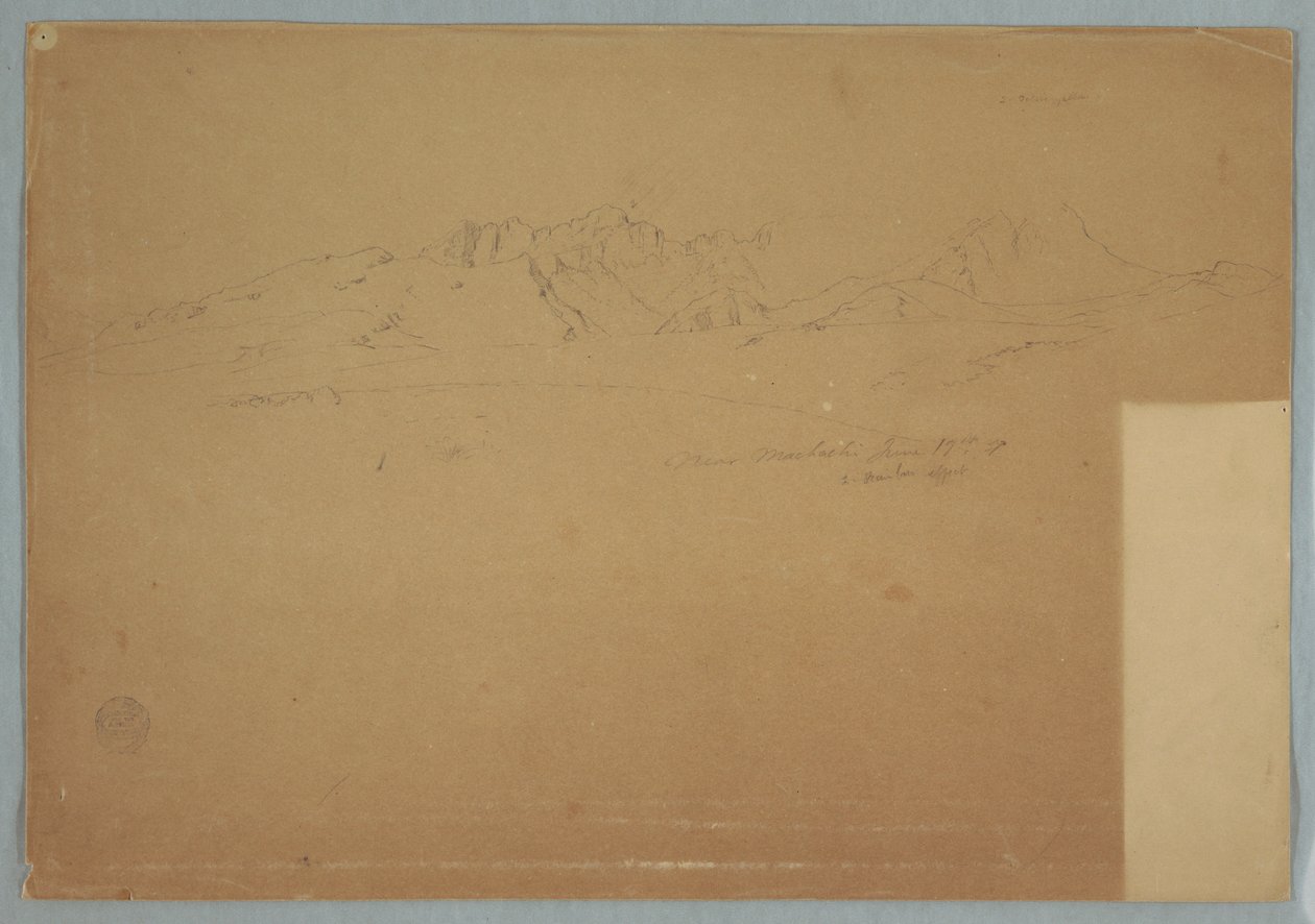 Desenho, Cordilheiras com picos escarpados, perto de Machachi, Equador, 19 de junho de 1857 de Frederic Edwin Church