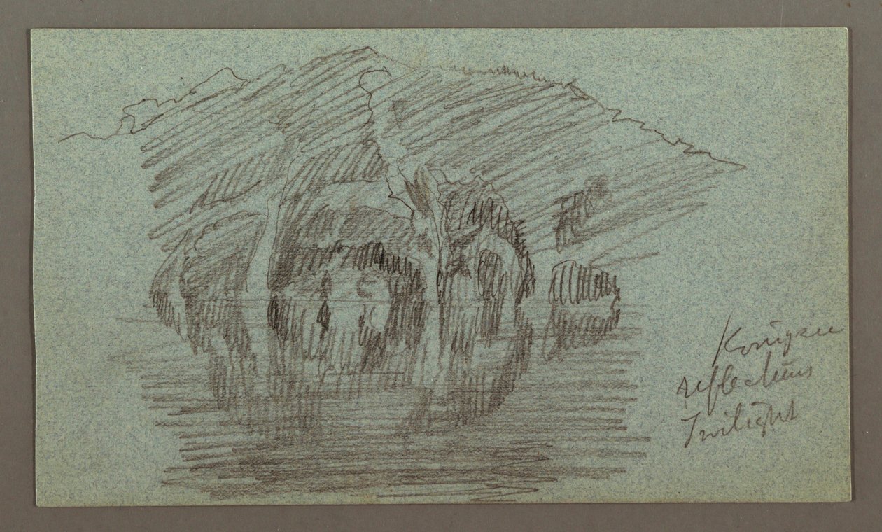 Desenho, Montanha e o seu reflexo no lago, possivelmente 1868 de Frederic Edwin Church