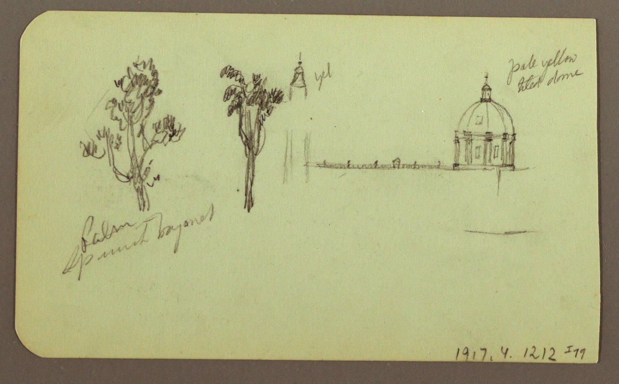 Desenho, Montanha, árvore, figura; Verso: igreja, árvore, 1883 de Frederic Edwin Church
