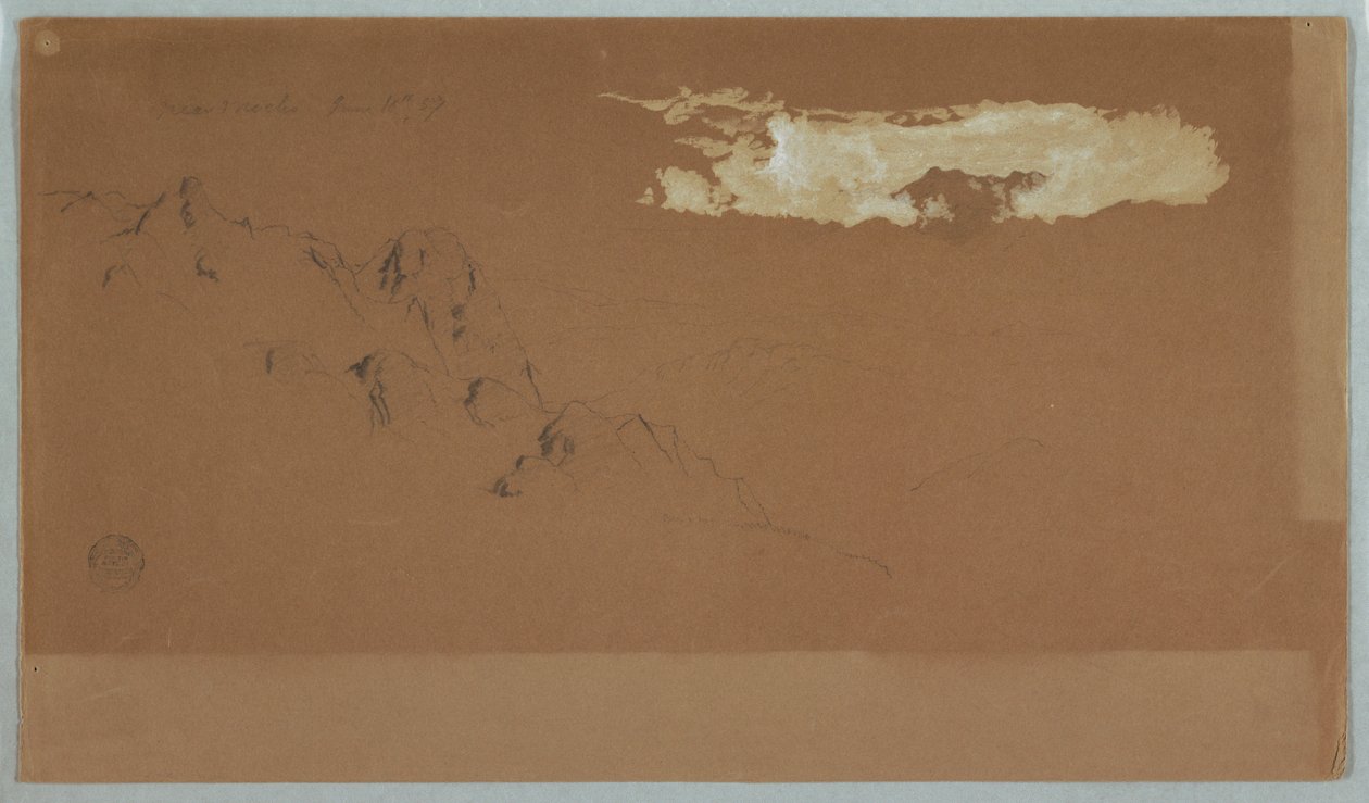 Desenho, Montanhas perto de Mocho, Equador, provavelmente mostrando o Monte Chimoborazo emoldurado por nuvens, 16 de junho de 1857 de Frederic Edwin Church