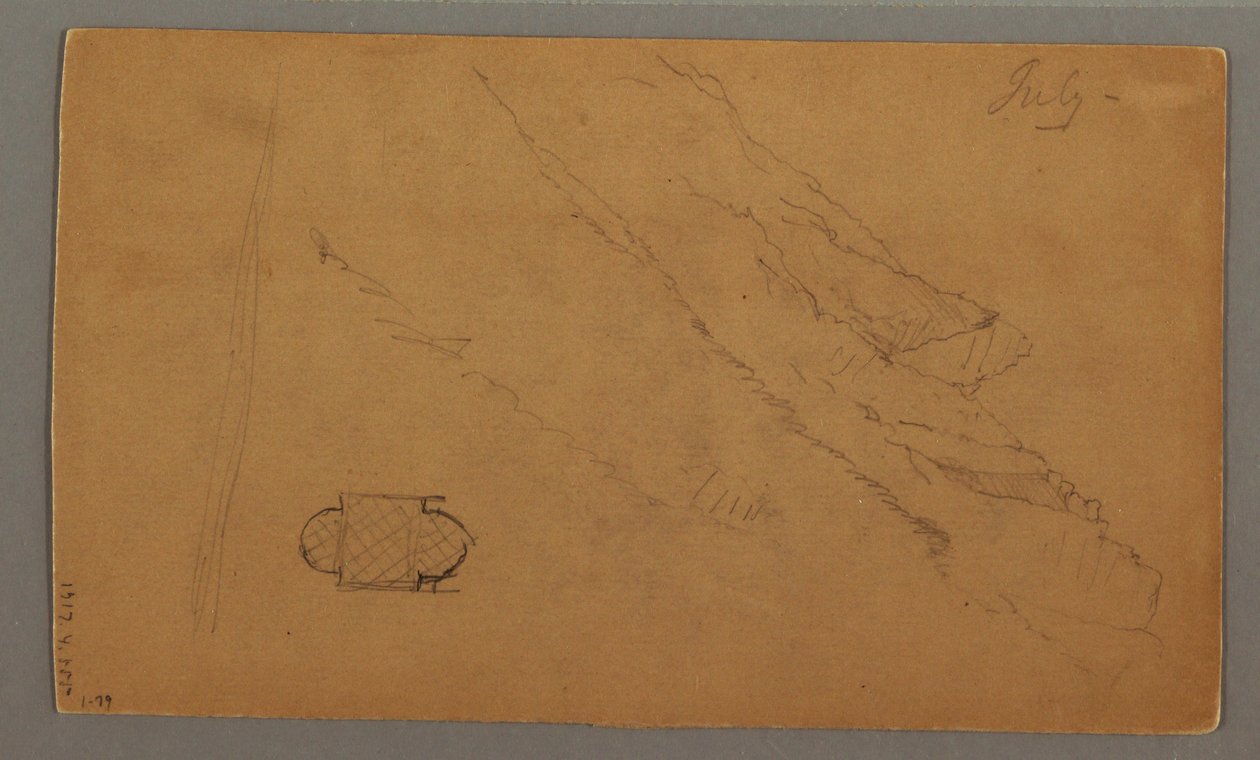 Desenho, Montanhas que se erguem acima do lago, julho, possivelmente 1868 de Frederic Edwin Church