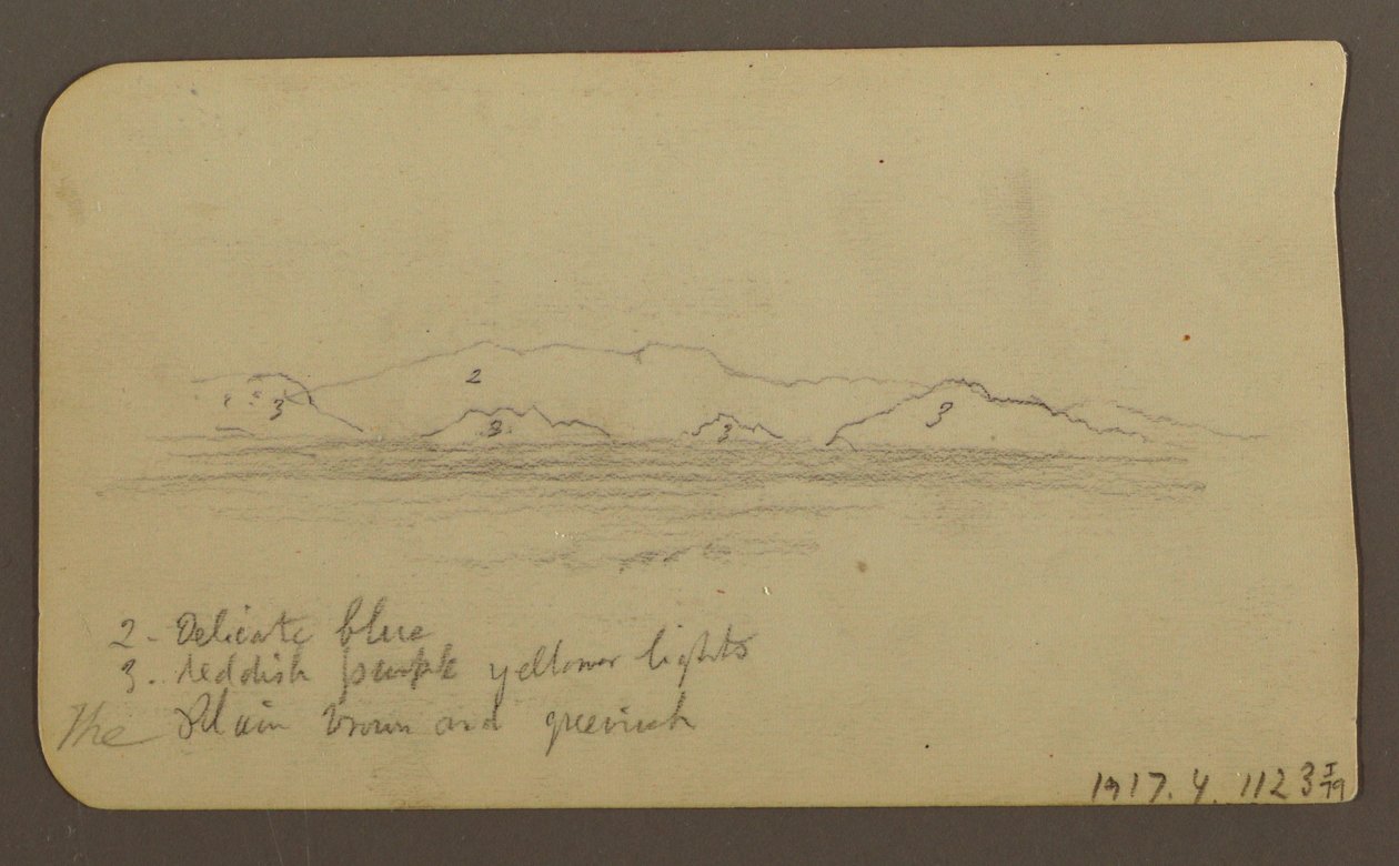 Desenho, Montanhas; Verso: Foothills amp; Cordilheira, 21 de dezembro de 1885 de Frederic Edwin Church
