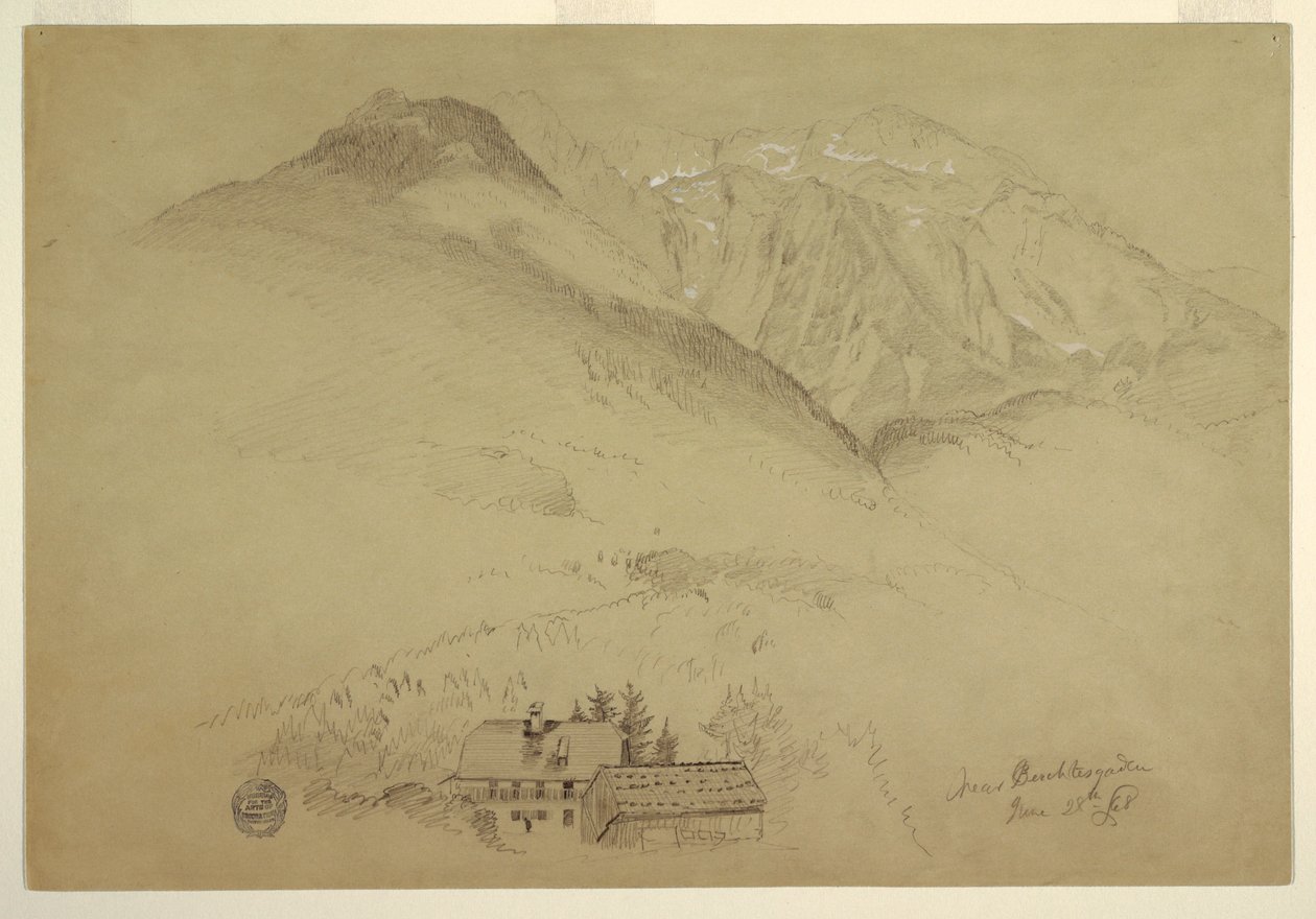 Desenho, montes Goell e Brett perto de Berchtesgarden, Baviera, 28 de junho de 1868 de Frederic Edwin Church